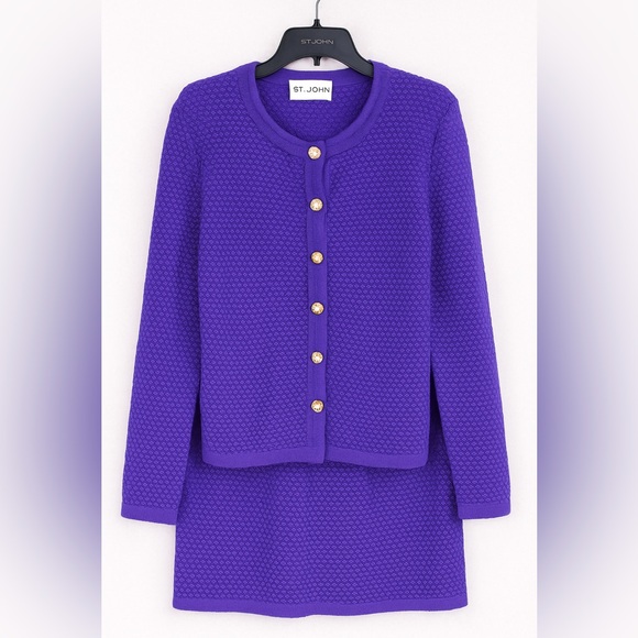St. John Dresses & Skirts - St. John Collection Vibrant Blue Women's Tweed Dress Blazer Set Size 12 / 14